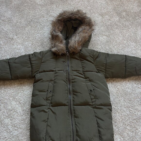 Olive Green Puffer Jacket with Pink Lining - Picture 1 of 5